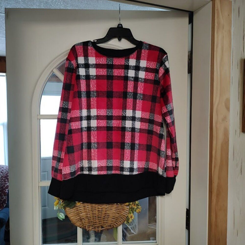 New Croft & Barrow Red Plaid Soft Minky Fleece Pajama Set Women's L